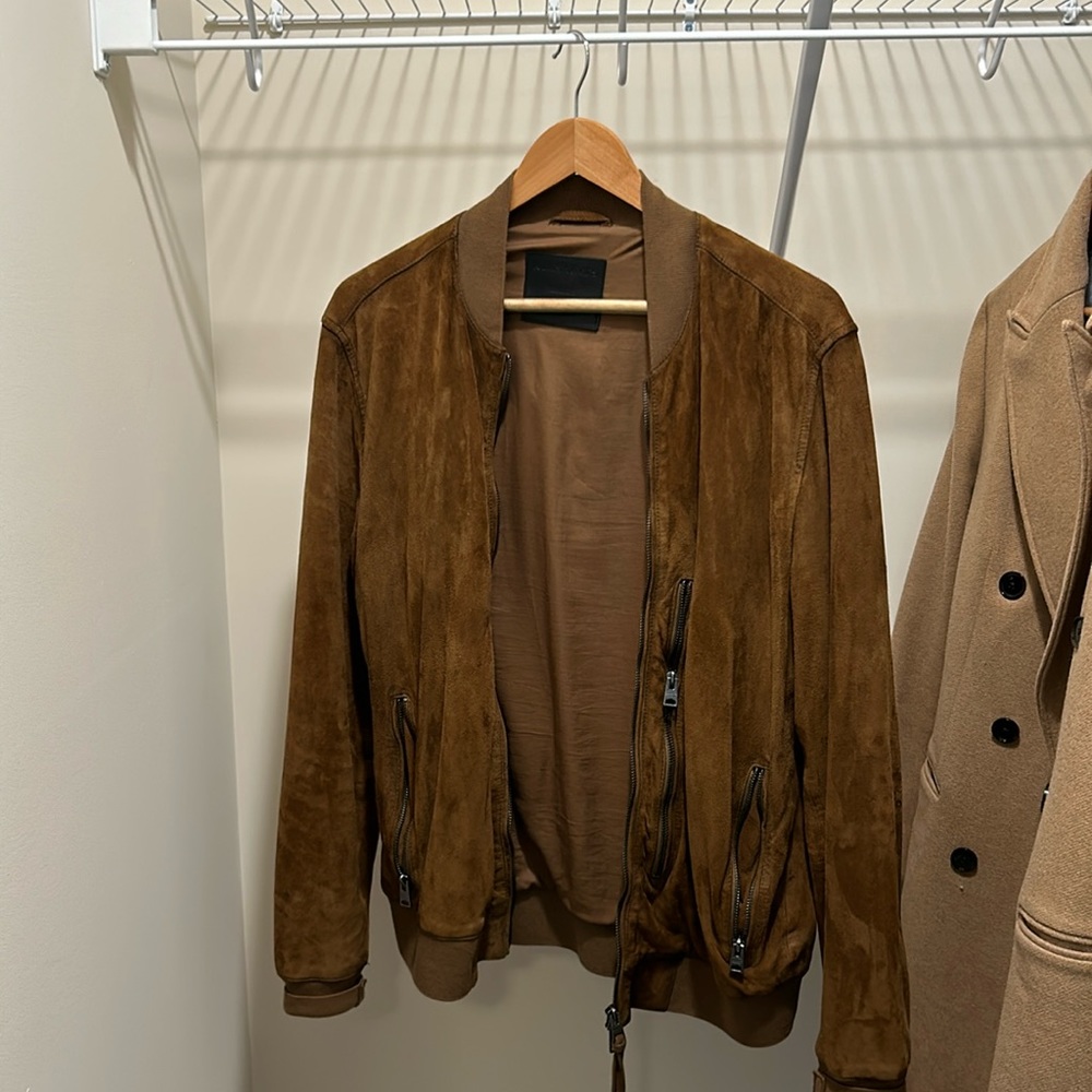 All saints suede bomber jacket